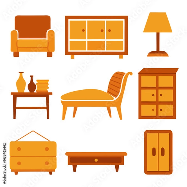 Obraz Set of wooden furniture icons