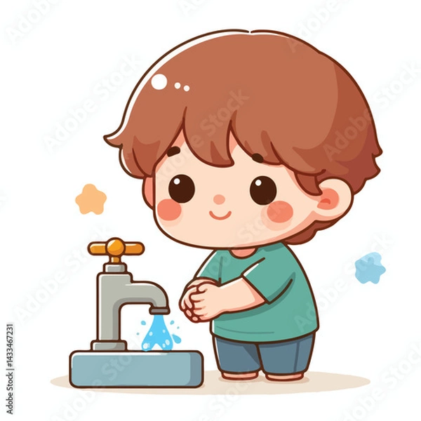 Fototapeta vector image of a child washing his hands