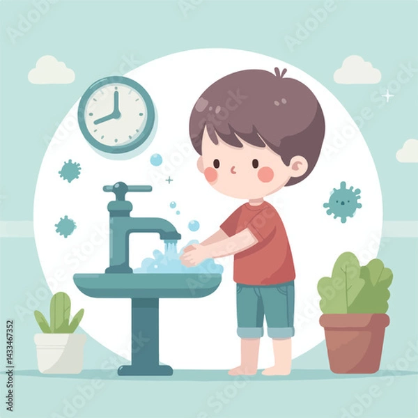 Fototapeta vector image of a child washing his hands