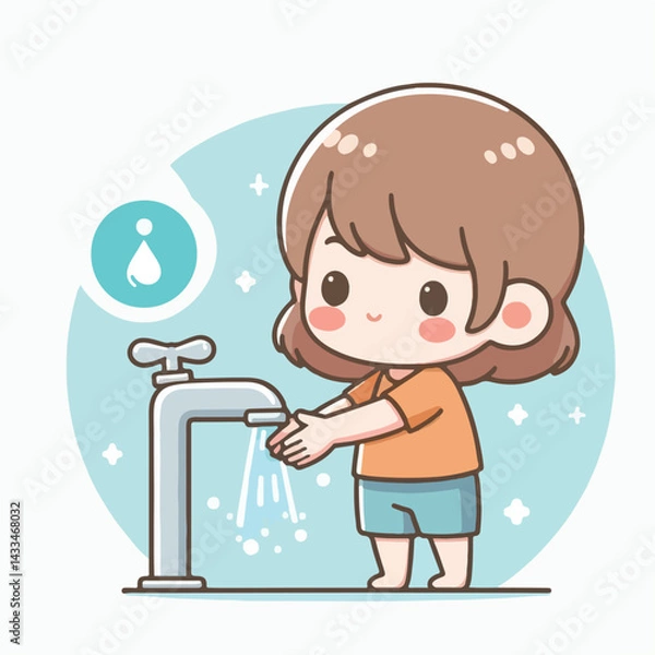 Fototapeta vector image of a child washing his hands