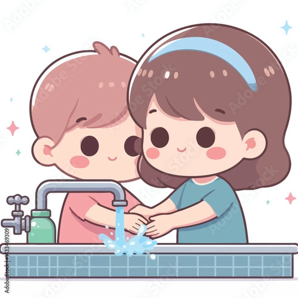 Fototapeta vector image of a child washing his hands