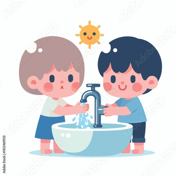 Fototapeta vector image of a child washing his hands