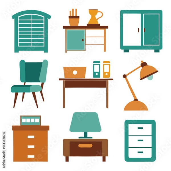Fototapeta Set of wooden furniture icons