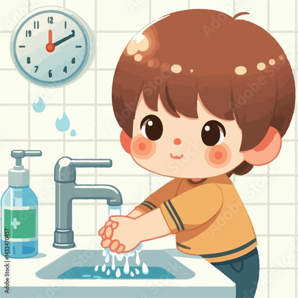 Fototapeta vector image of a child washing his hands