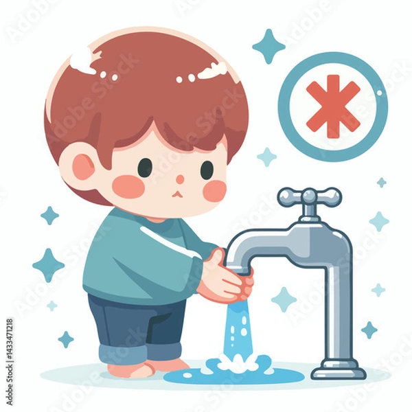 Fototapeta vector image of a child washing his hands
