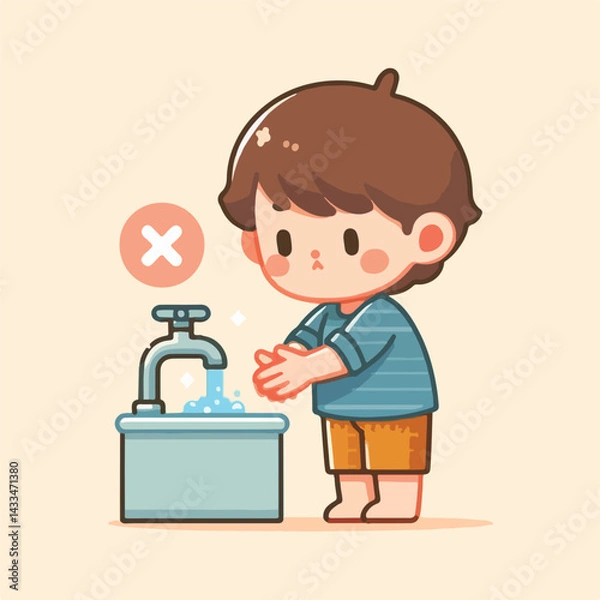 Fototapeta vector image of a child washing his hands