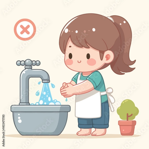 Fototapeta vector image of a child washing his hands