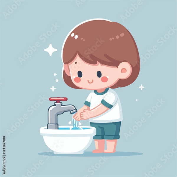 Fototapeta vector image of a child washing his hands