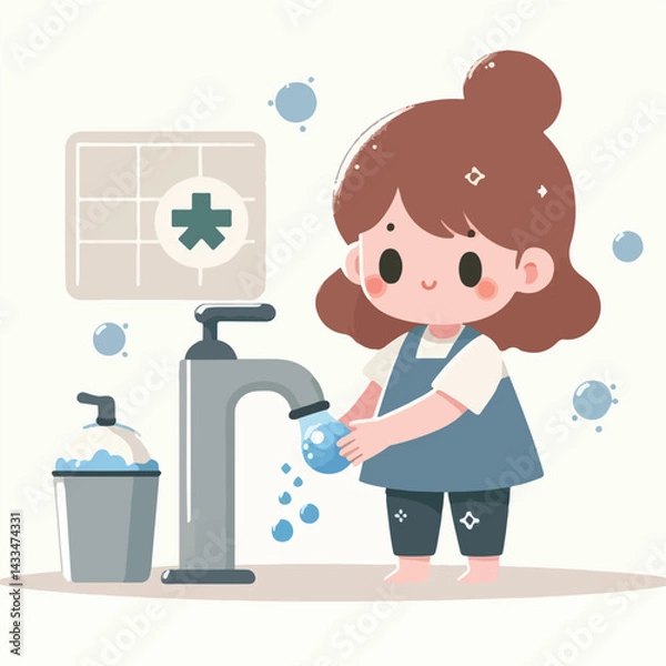 Fototapeta vector image of a child washing his hands