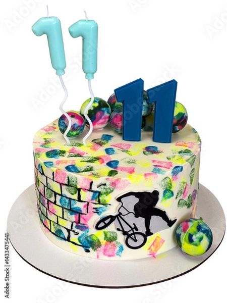 Fototapeta Birthday cake with the inscription 11 years on a white background