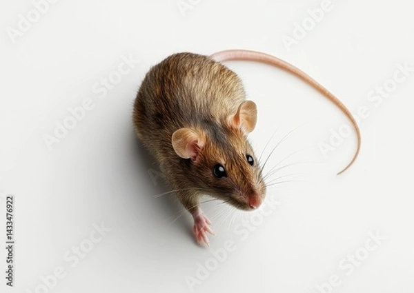 Fototapeta Small brown rodent exploring a plain surface in a light environment during the daytime