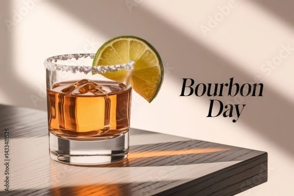 Fototapeta Bourbon Day Refreshing Glass of Bourbon with Lime in Natural Light