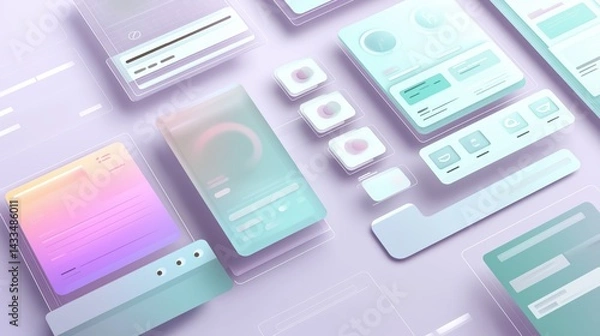 Fototapeta Futuristic Glass UI Elements Pack With Minimal Pastel Style