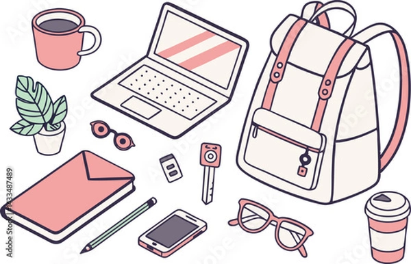 Obraz Everyday Essentials Clipart Set in Multiple Styles/ Modern Clipart Set of Essential Items for Design Projects. All-in-One Clipart Collection for Everyday Objects. Stylish Clipart Pack Featuring Daily 