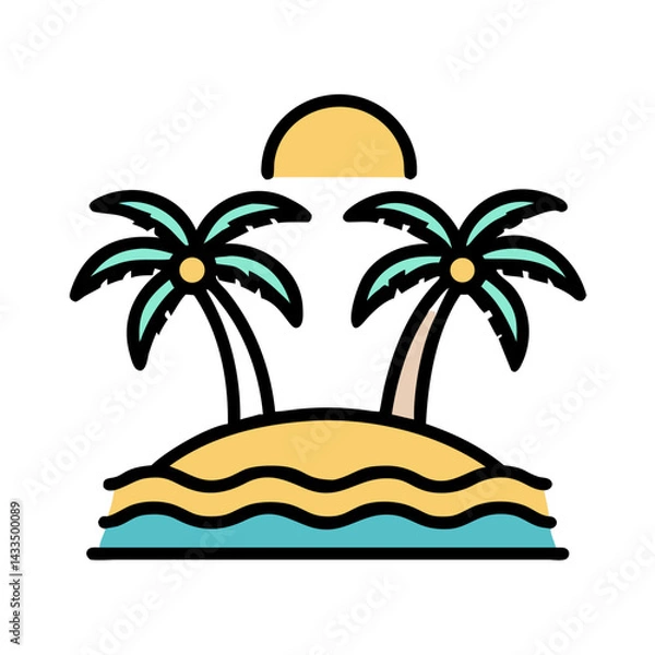 Fototapeta Island with Palm Trees Icon Design