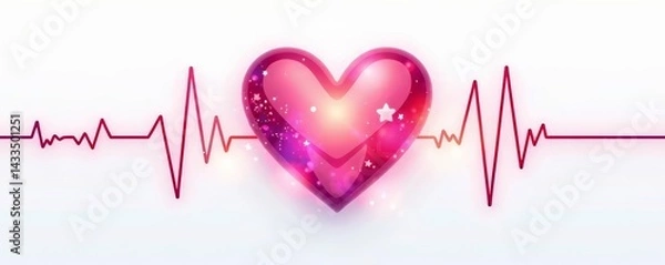 Fototapeta Illustration of heart beat graph forming heart shape on white background, cardiology, concept, medical equipment