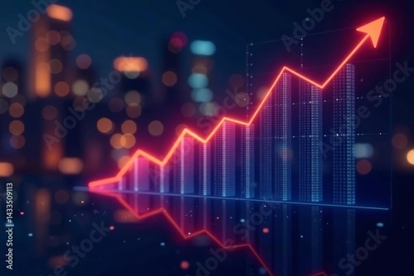 Fototapeta Digital graphic of business analytics with capital growth projection chart, analysis, financial