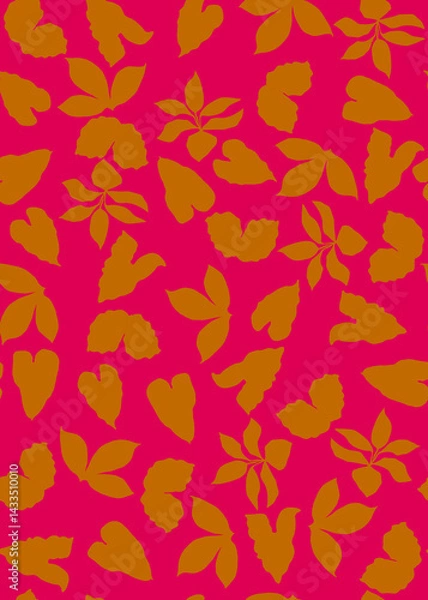 Fototapeta Abstract Hand Drawing Two Colors Flowers and Leaves Seamless Vector Pattern Isolated Background Seamless vector floral pattern in Hawaiian style with big flowers. Silhouette flower pattern for textile