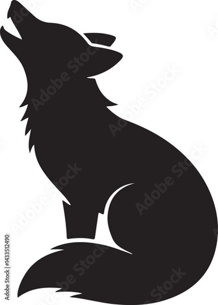 Fototapeta Silhouette of a Howling Wolf Sitting Down
