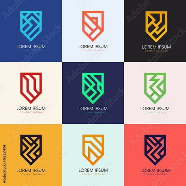 Fototapeta Clean shield signs logo elements for company symbol vector design.