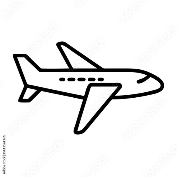 Fototapeta Airplane black line icon graphic on transparent black and white checkered background pattern for transportation and travel concept clipart element vector