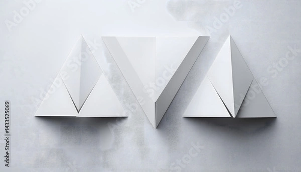 Fototapeta Minimalist abstract shapes create striking visual composition with three white geometric forms arranged harmoniously. clean lines and angles evoke sense of modernity and elegance