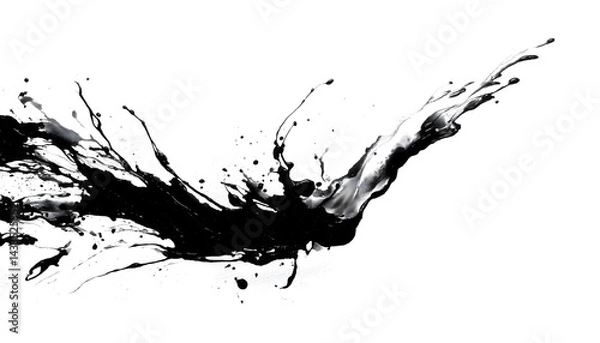 Fototapeta dynamic abstract splash of black paint creates energetic visual effect against white background. This artwork captures essence of creativity and movement, evoking sense of freedom and expression