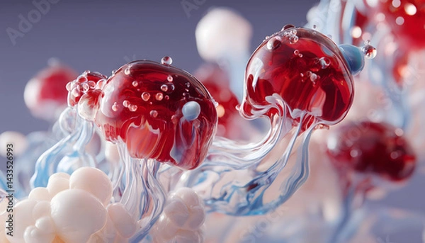 Fototapeta Abstract forms of vibrant jelly like structures create mesmerizing visual experience. interplay of colors and textures evokes sense of wonder and creativity in this captivating composition
