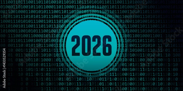 Obraz 2026 number on digital binary code background vector illustration