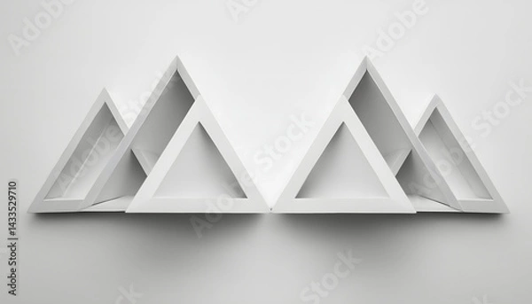 Fototapeta Modern abstract triangular shelves create unique and stylish display. clean lines and white finish enhance any contemporary space, adding touch of elegance and creativity