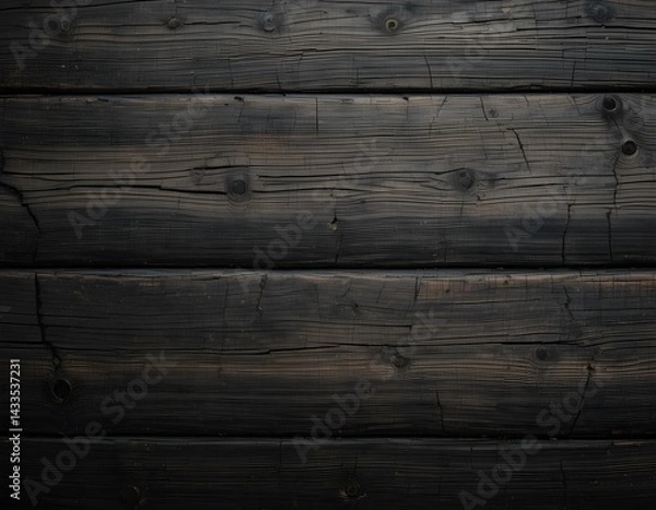 Fototapeta Dark wooden planks with natural grain and light distress marks. Aged, moody texture perfect for backgrounds, product mockups, or vintage design.