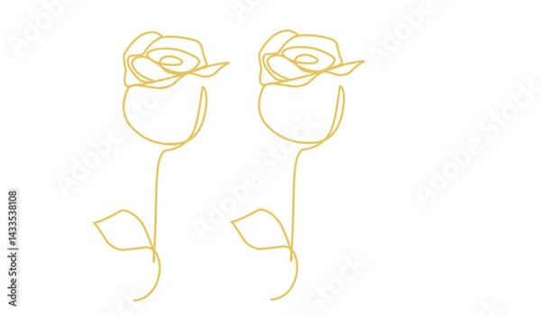 Obraz Rose line art icon. Flower continuous one line art drawing vector illustration. Awesome rose isolated on white background.