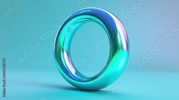Fototapeta A lustrous iridescent torus rests on a cool colored surface