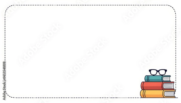 Obraz Colorful stack of books with glasses on a white background in frame