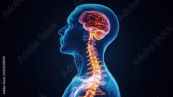 Obraz Detailed representation of the human brain and spine highlighting neural connections