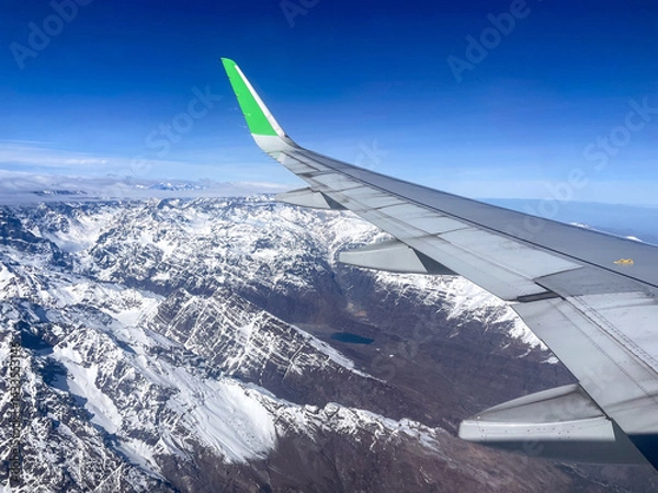 Fototapeta View from outside the airplane window of the ice mountains of the Andes, Patagonia, Argentina..