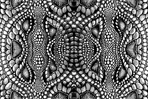 Fototapeta Intricate Symmetrical Reptile Skin Pattern in Black and White Vector