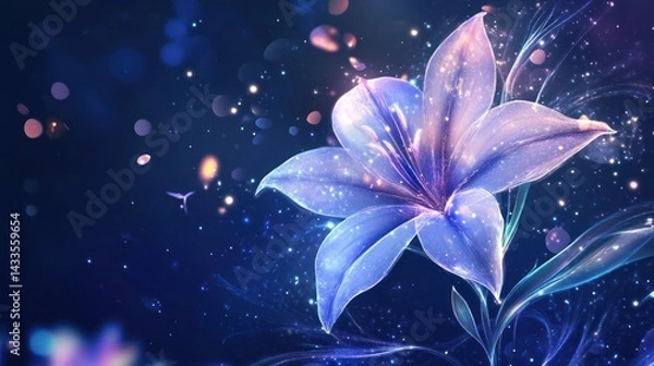 Fototapeta Glowing Lily Flower, Dark Background, Fantasy Art, Website Header