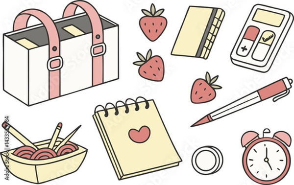Obraz Everyday Essentials Clipart Set in Multiple Styles. Modern Clipart Set of Essential Items for Design Projects