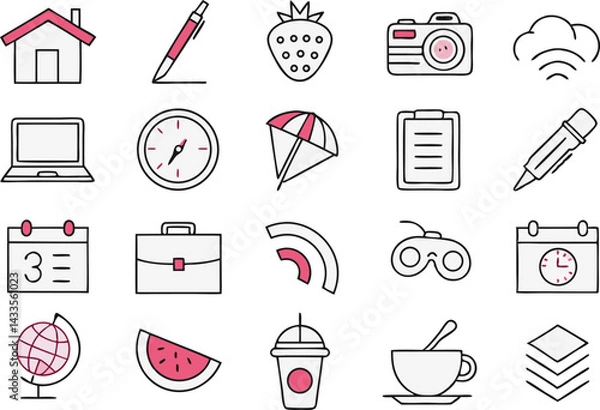 Obraz Minimalist Icon Set for Modern Design Projects. Clean and Simple Icons for Web and Print Designs. Stylish Minimalist Icon Collection for Digital Use. Geometric and Simple Icons for Professional