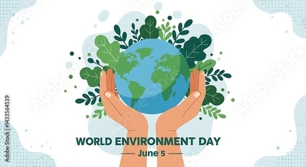 Fototapeta Hands Holding Earth Globe Amidst Greenery for World Environment Day on June 5th, Showing Environmental Stewardship and Sustainability
