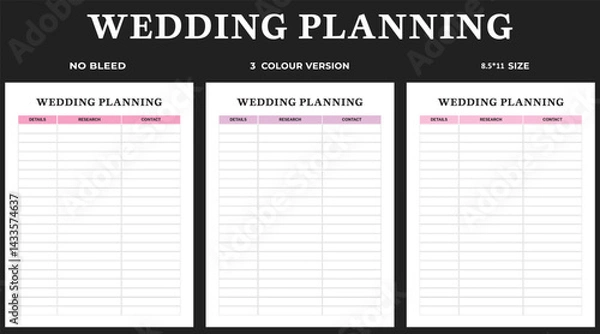 Obraz Wedding planner, kdp interior, planner template,