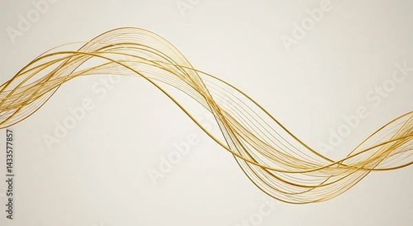 Obraz Abstract golden wavy lines flowing across a light background creating a dynamic composition effect