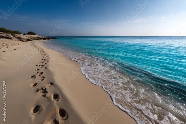 Obraz Pathway of Footprints Leading Down Pristine Sand by the Ocean