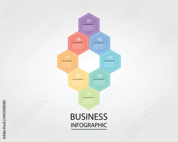 Fototapeta Business Infographic modern design template for banners and infographics for 8 hexagon step 