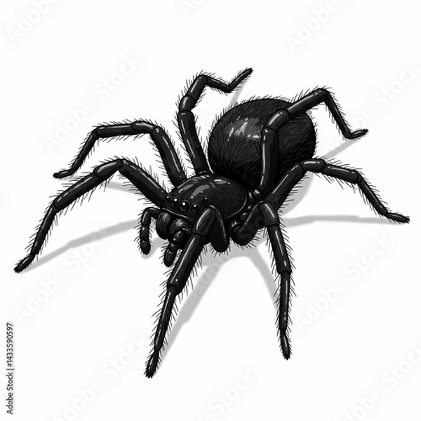 Obraz Realistic black spider illustration on white background.