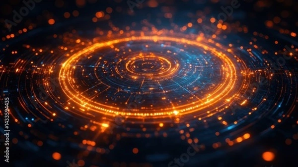 Obraz Abstract glowing orange and blue circular light energy field.
