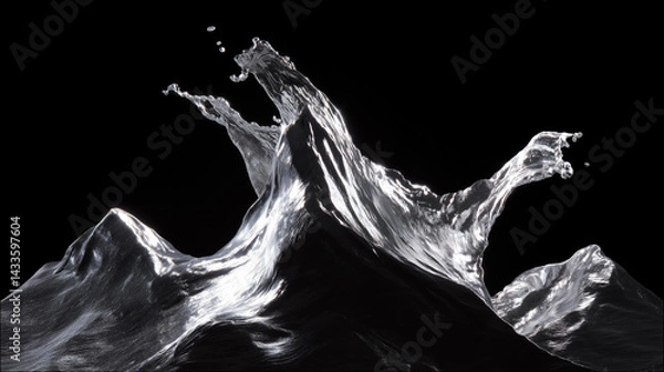 Fototapeta Dynamic black liquid splash with a glossy texture on a dark background