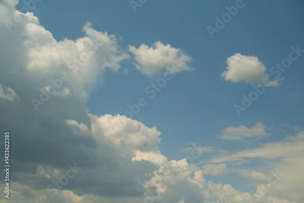 Fototapeta Mix of white clouds scattered across a vivid blue sky on a pleasant day