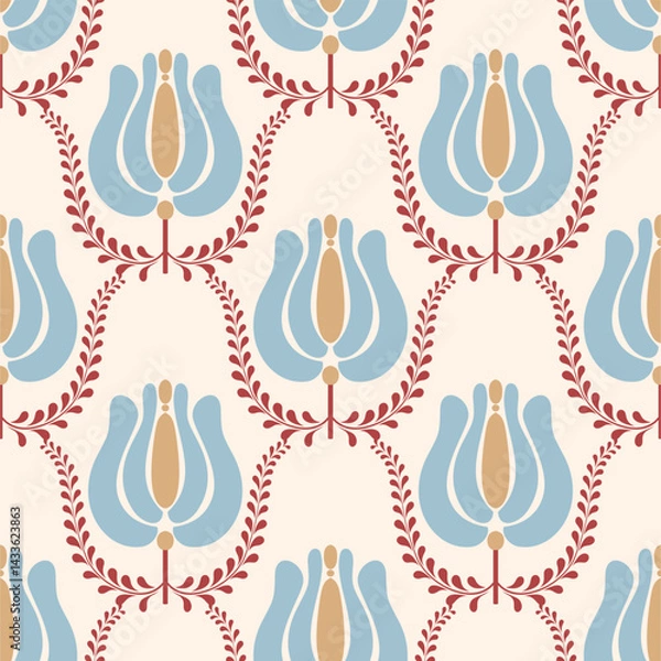 Fototapeta Retro floral pattern with repeating flower motifs. Ideal for textiles, wallpaper, packaging, and digital designs.	